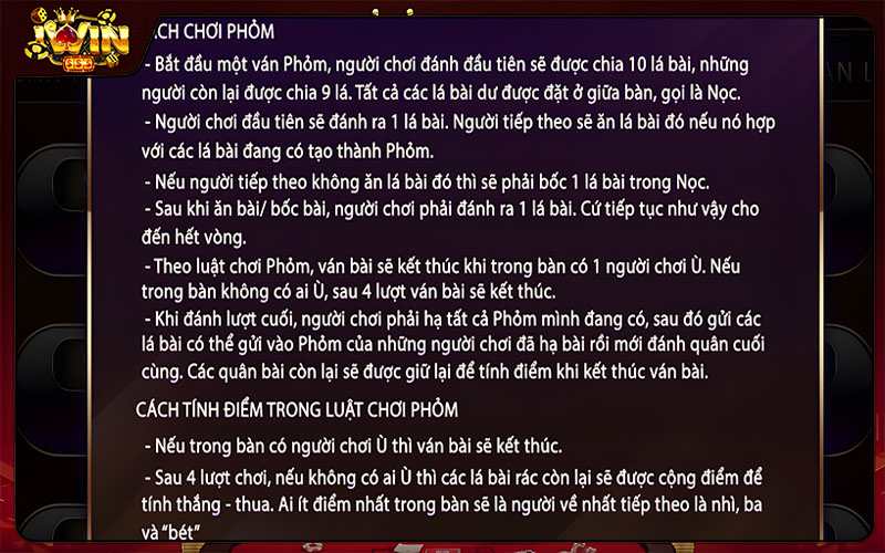 Phỏm Iwin có những quy định nào cần phải ghi nhớ